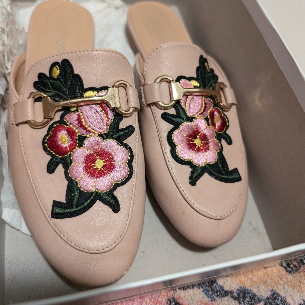 TopShop pink floral mules